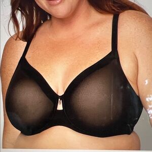 Curvy Couture Sheer Mesh Full coverage, unlined, underwire bra. Black. 38DDD